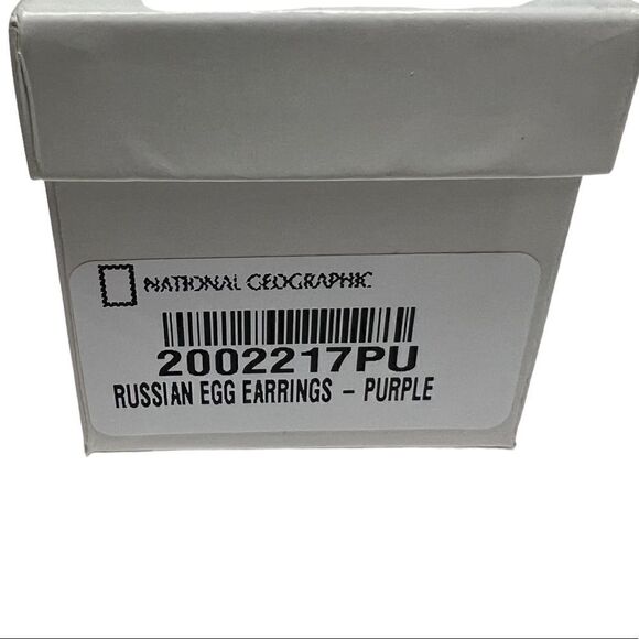 Earring’s National Geographic Oval Shaped Purple Clear Stone Gold Tone Fish Hook - Picture 3 of 5